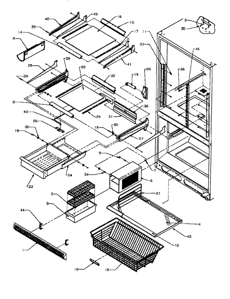 Refrigerator/freezer Shelving Diagram and Parts List for BZ22RE-P1161601WE  Amana Refrigerator