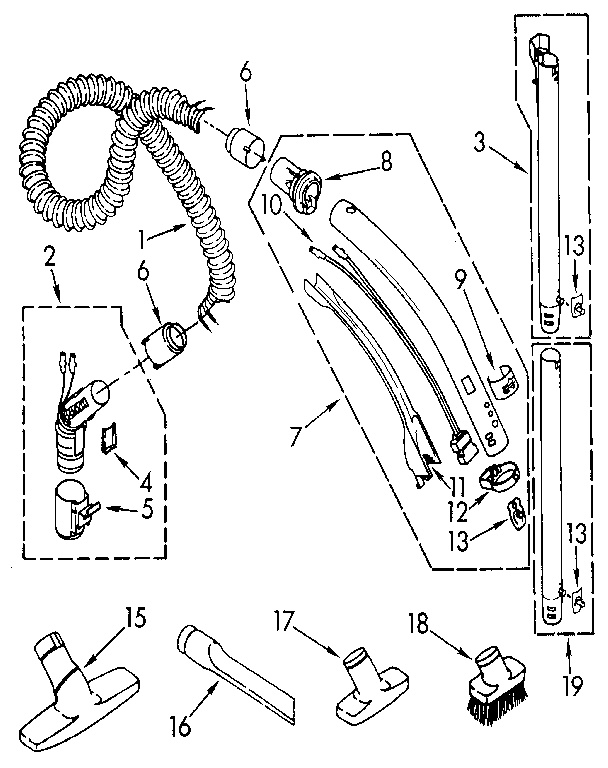 Hose And Attachment Diagram and Parts List for 1162214590  Kenmore Filters & Accessories