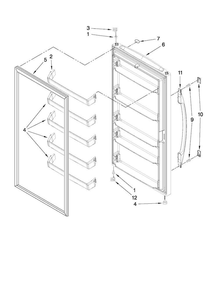 Door Parts Diagram and Parts List for  Amana Freezer
