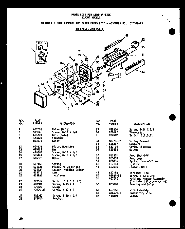 50 Cycle 8 Cube Compact Ice Maker Diagram and Parts List for ESR22D-P73900-20W  Amana Refrigerator