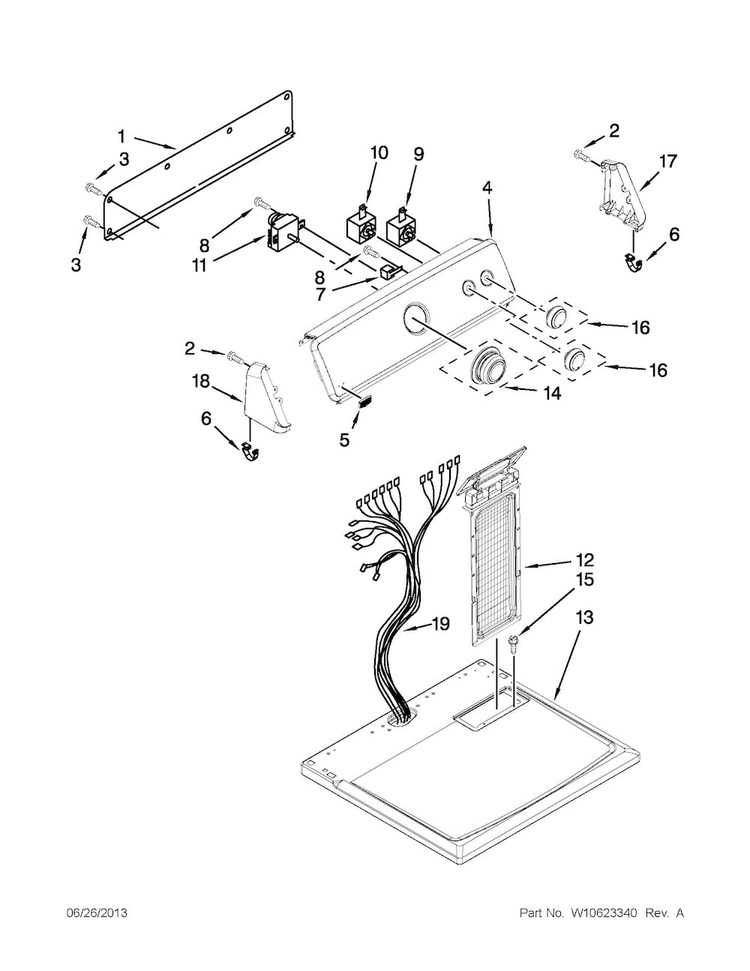 Top And Console Parts Diagram and Parts List for MEDC300BW0  Maytag Dryer