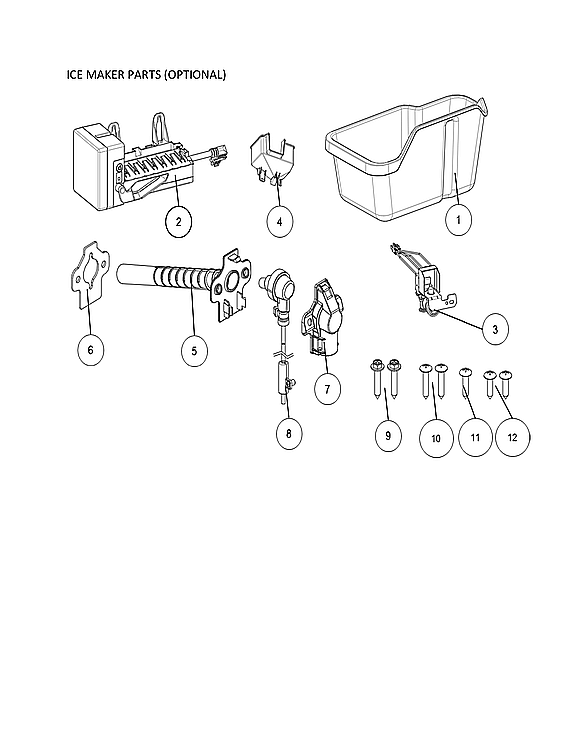 Ice Maker Parts (Optional) Diagram and Parts List for 11161219614  Kenmore Refrigerator
