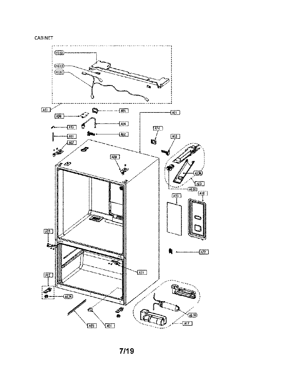 Cabinet Diagram and Parts List for 11173032911  Kenmore Refrigerator