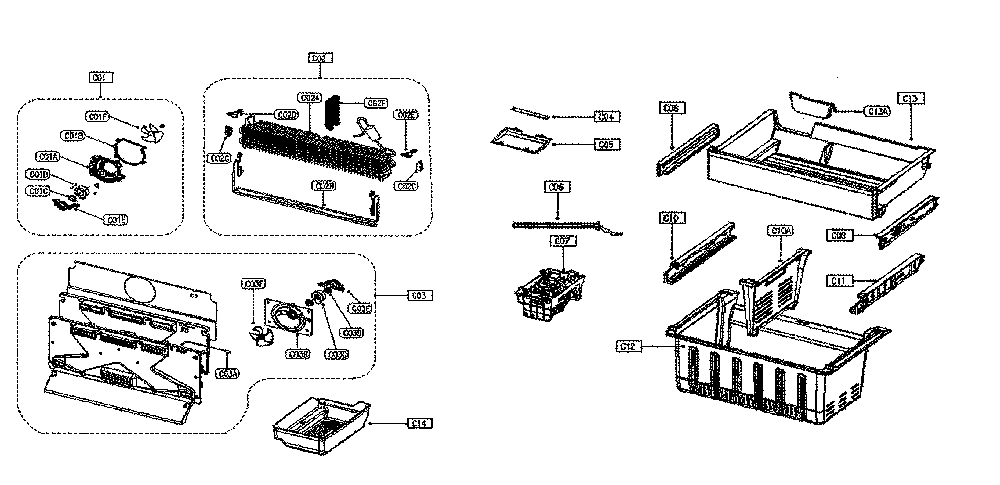 Freezer Section Diagram and Parts List for 11173309911  Kenmore Refrigerator