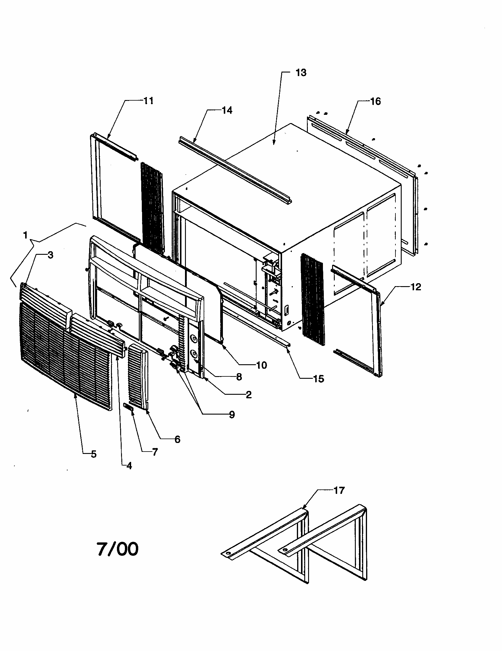Outercase/curtains/front Assembly Diagram and Parts List for RE18090C2DR REV A Amana Air Conditioner