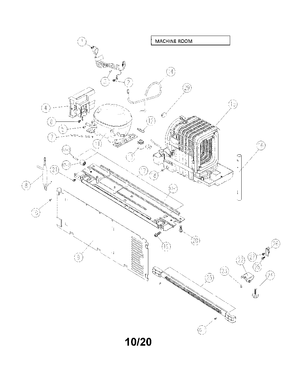 Machine Room Diagram and Parts List for 11169339812  Kenmore Refrigerator
