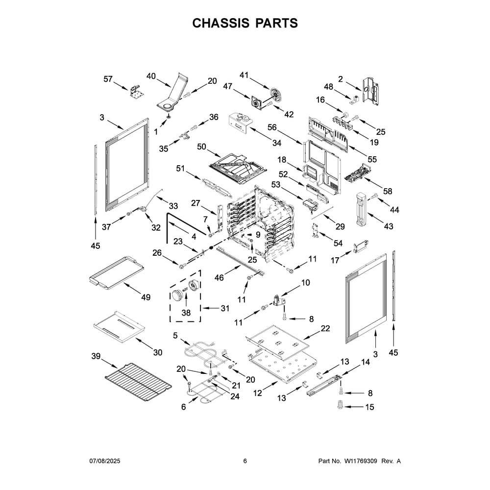 Chassis Parts Diagram and Parts List for  Maytag Range
