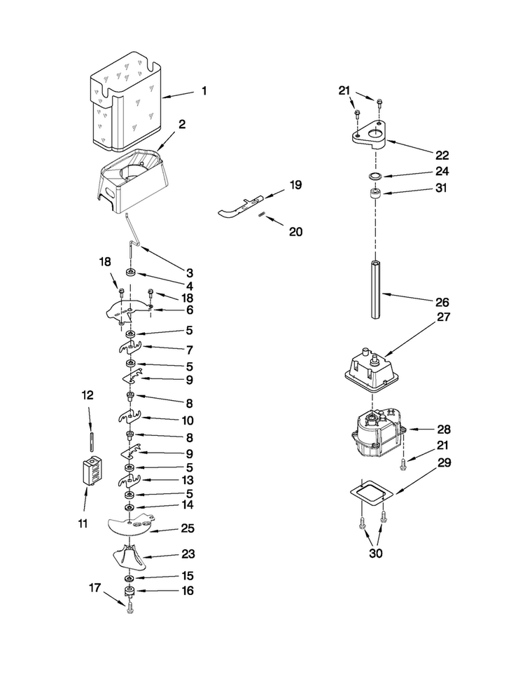 Motor And Ice Container Parts Diagram and Parts List for MSD2550VES02  Maytag Refrigerator