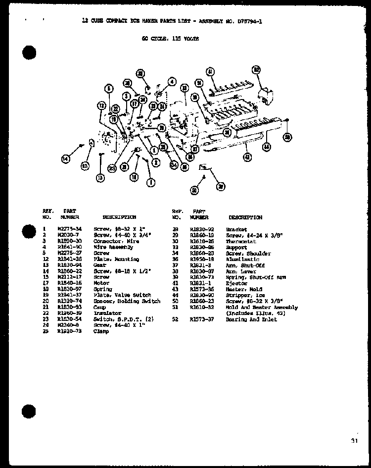 12 Cube Compact Ice Maker Diagram and Parts List for SDI22F-L-P7700011WL  Amana Refrigerator