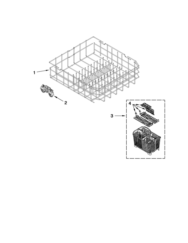 Lower Rack Parts Diagram and Parts List for  Maytag Dishwasher