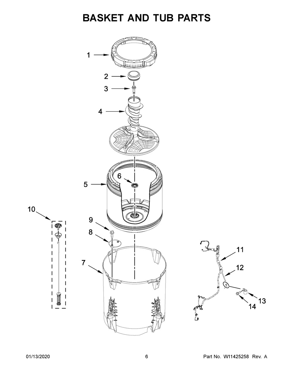 Basket And Tub Parts Diagram and Parts List for  Maytag Washer