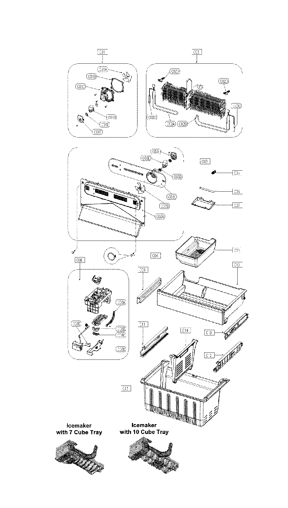 Freezer Room Diagram and Parts List for 11173027713  Kenmore Refrigerator