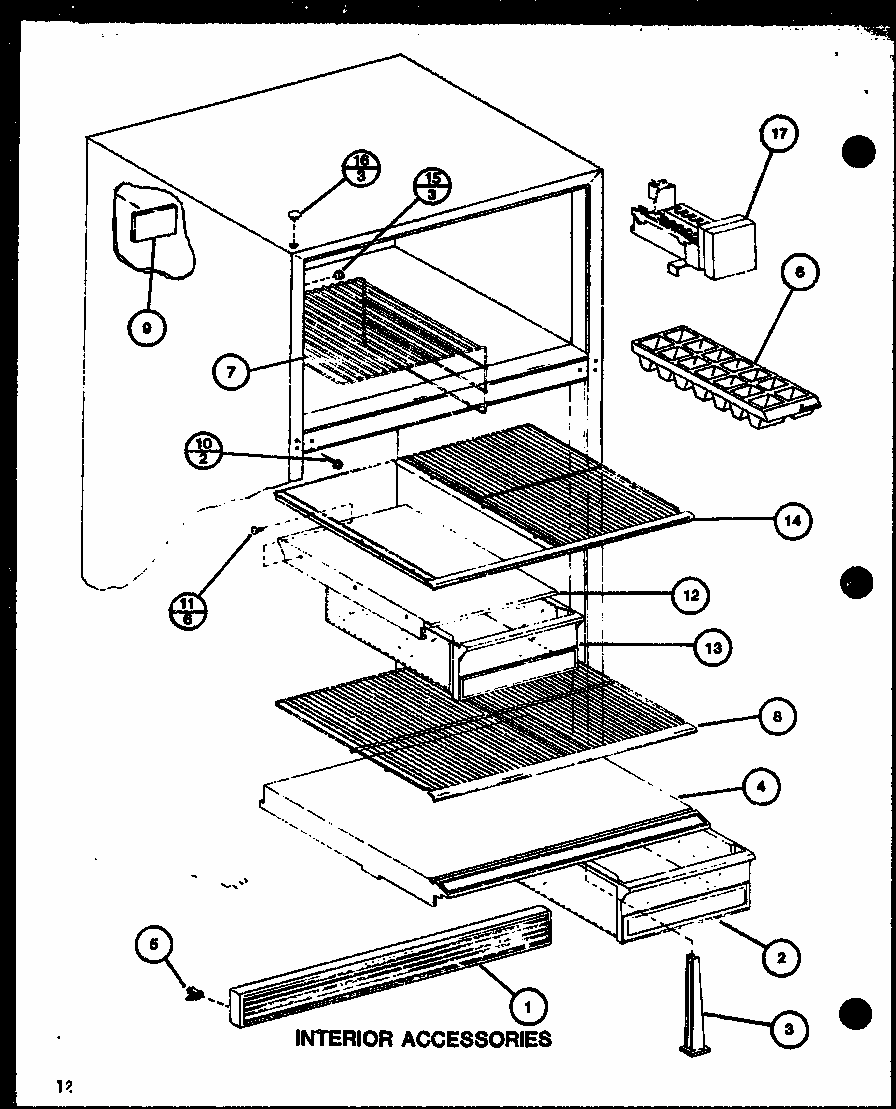 Interior Accessories (tm16j/p7739001w) Diagram and Parts List for TM20J-P7739008W  Amana Refrigerator