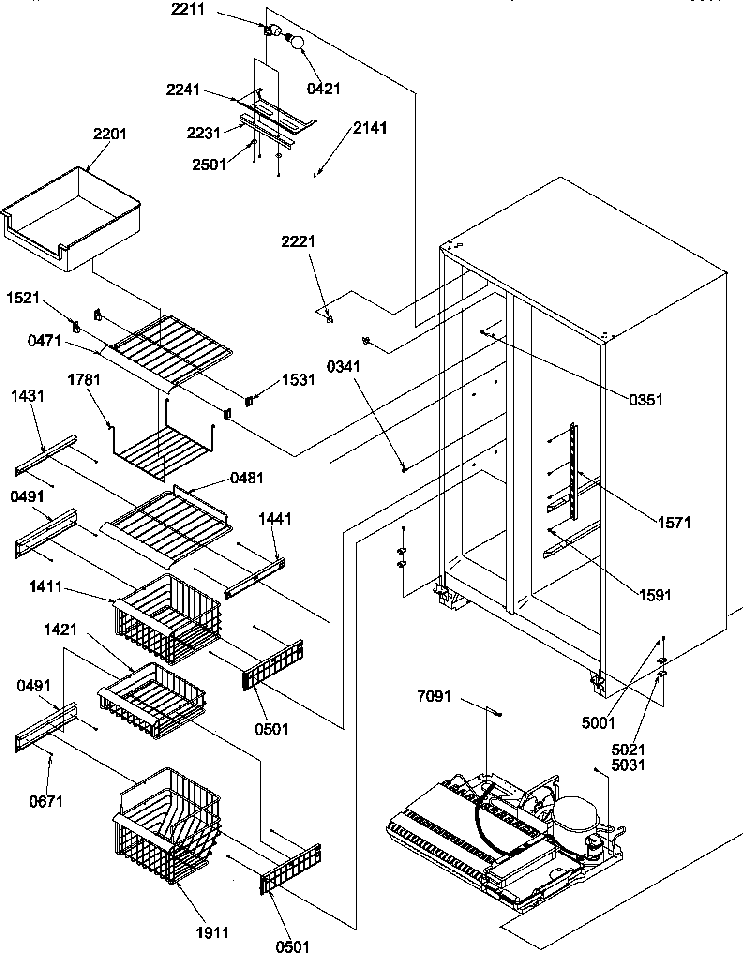 Freezer Shelves And Light Diagram and Parts List for SBIE20TPW-P1190708WW  Amana Refrigerator