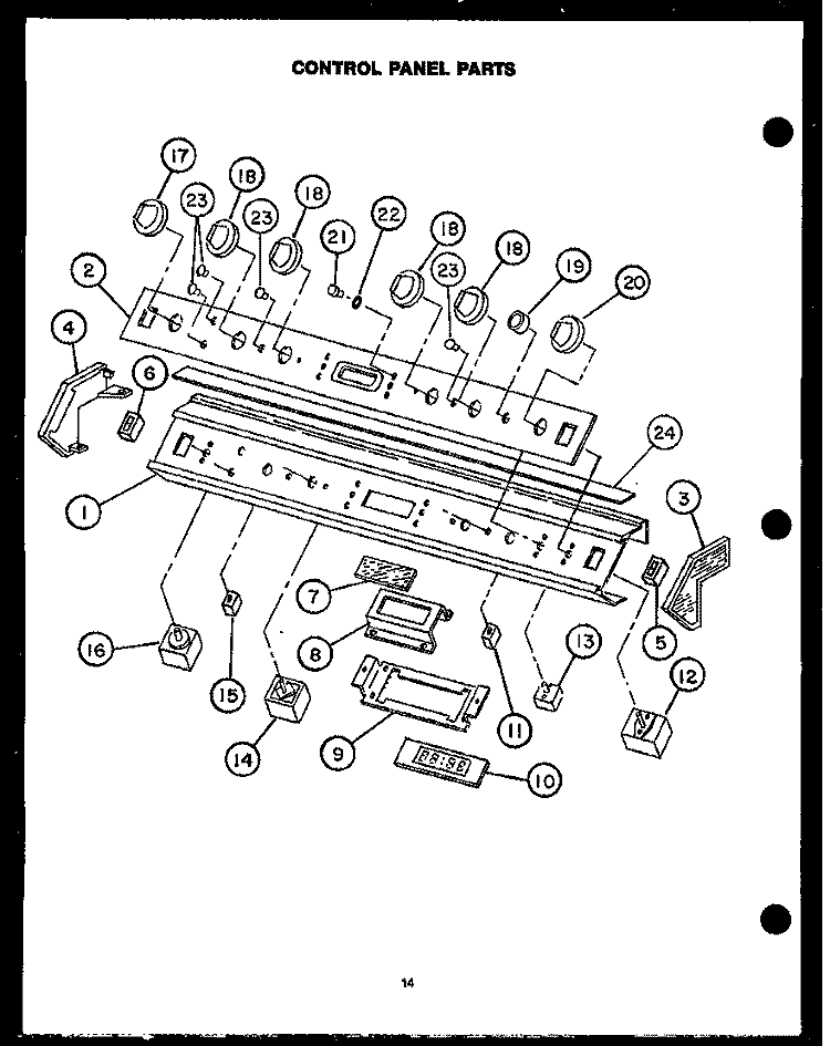 CONTROL PANEL PARTS Diagram and Parts List for  Amana Range