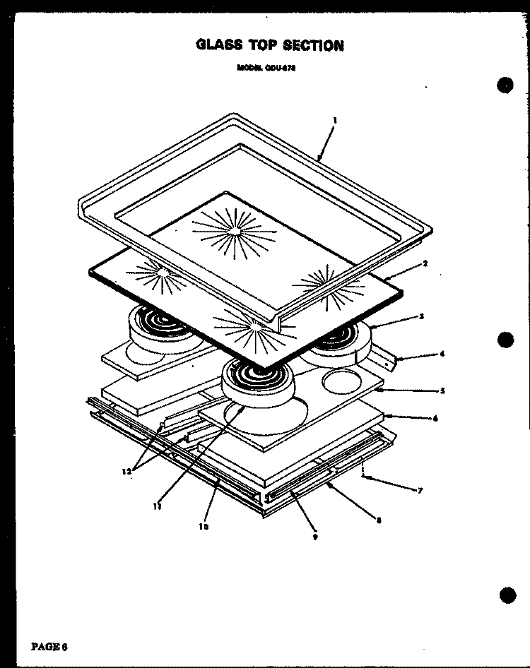 GLASS TOP SECTION Diagram and Parts List for QDU-878  Amana Range