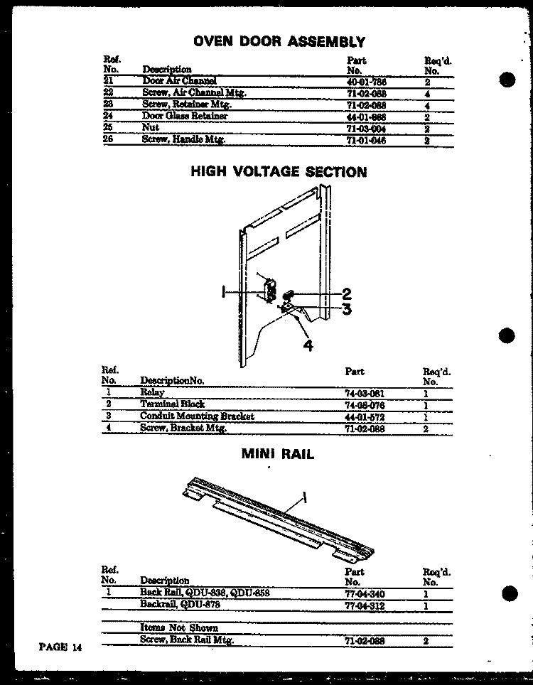 HIGH VOLTAGE SECTION Diagram and Parts List for QDU-838  Amana Range