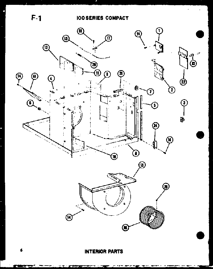 100 Series Compact Interior Parts Diagram and Parts List for ES106-2HL P67231-23R Amana Air Conditioner