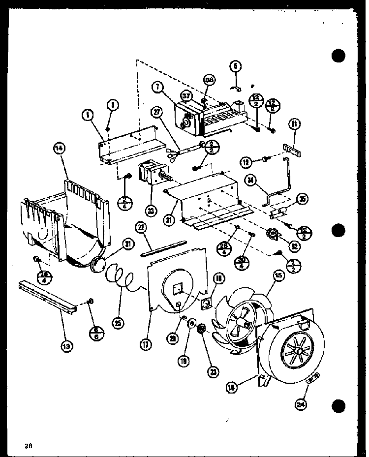 Icemaker/fan, Motor Diagram and Parts List for SDI22F-L-P7700011WL  Amana Refrigerator