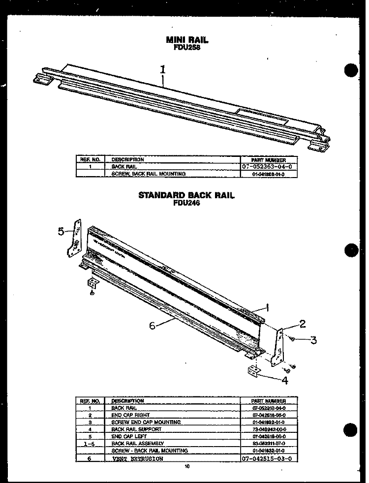 STANDARD BACK RAIL Diagram and Parts List for FDU258  Amana Range
