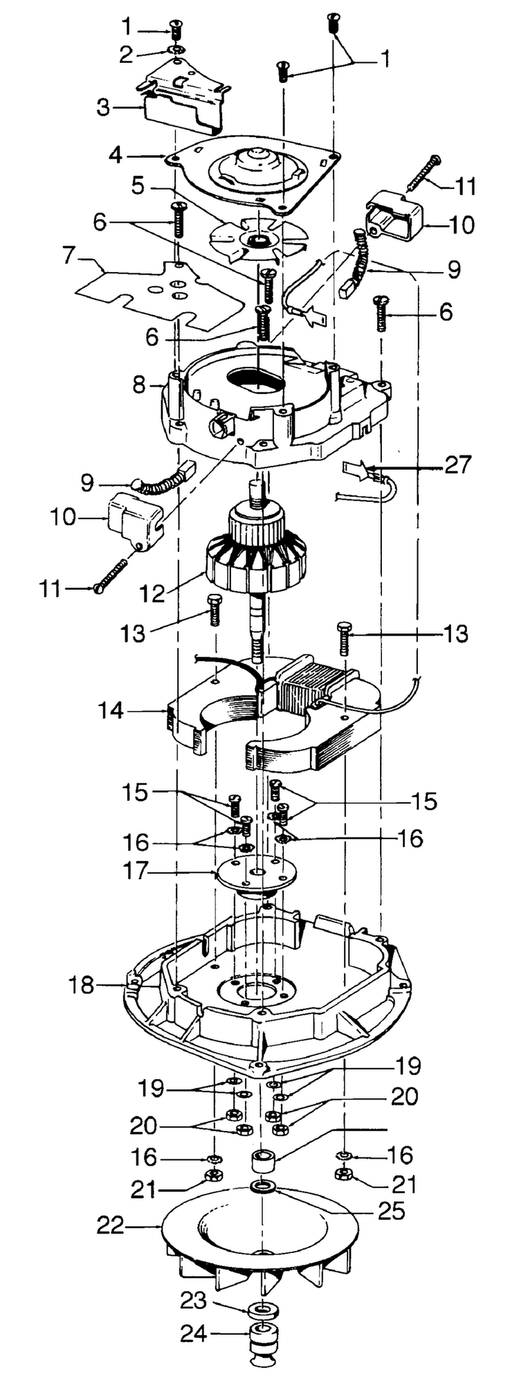 Motor Assembly Diagram and Parts List for U4107  Hoover Upright Vacuum