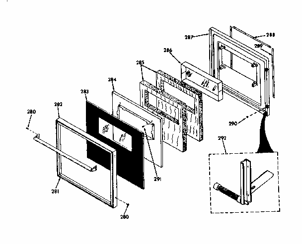 Lower Black Glass Door Diagram and Parts List for 8504277791  Kenmore Range