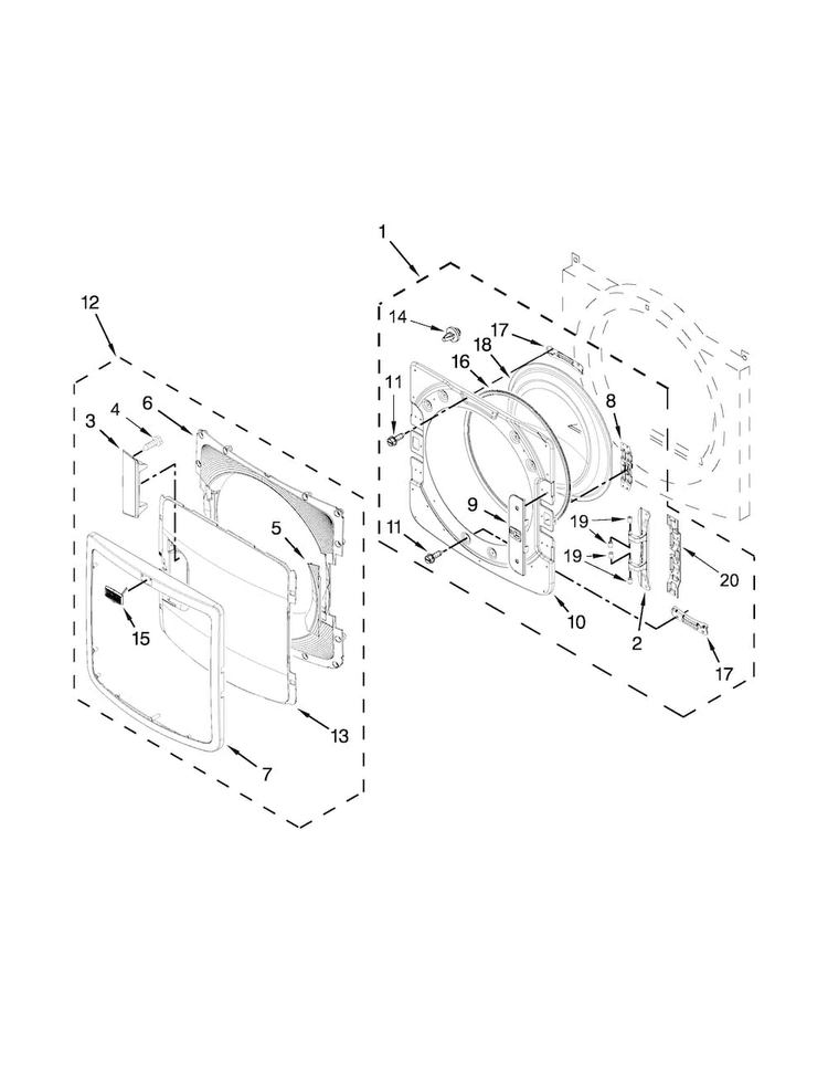 Door Parts Diagram and Parts List for  Maytag Dryer