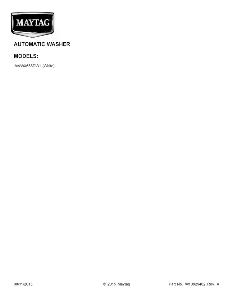 Cover Sheet Diagram and Parts List for  Maytag Washer