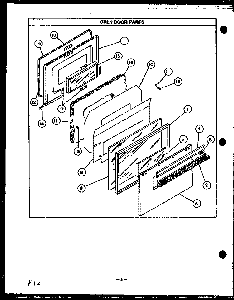 OVEN DOOR PARTS Diagram and Parts List for  Caloric Range