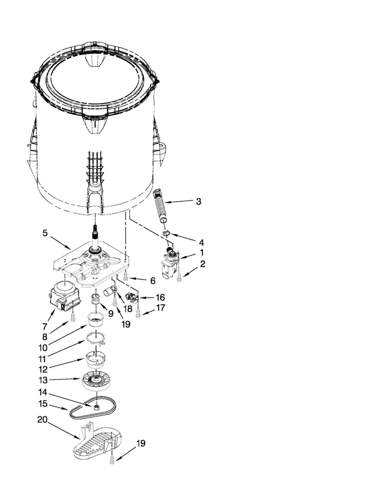 Gearcase, Motor And Pump Parts Diagram and Parts List for  Amana Washer