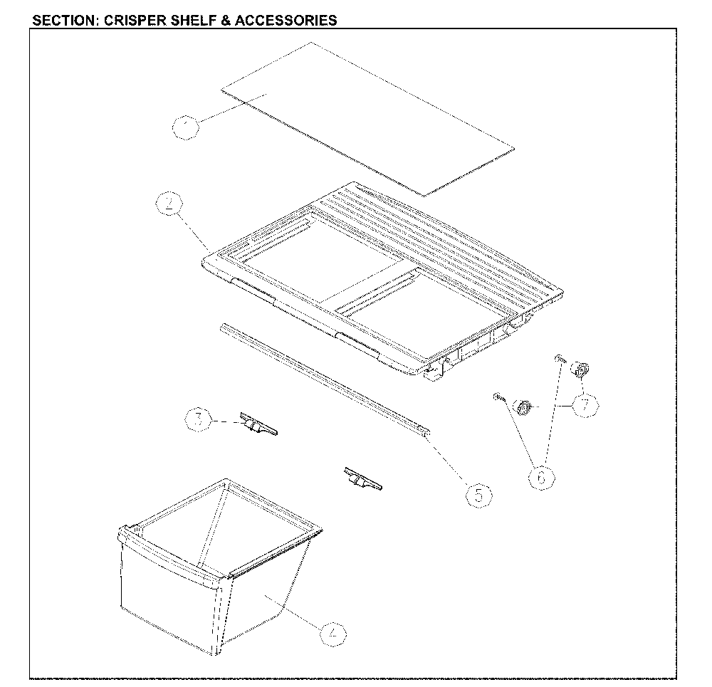 Crisper Shelf And Accessories Diagram and Parts List for 11161205713  Kenmore Refrigerator