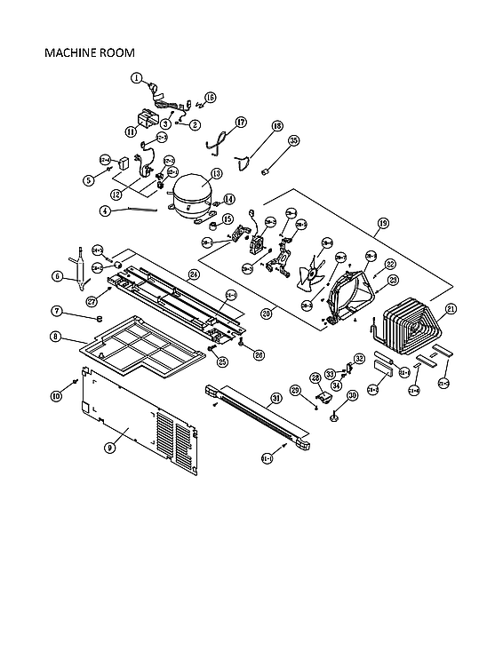 Machine Room Parts Diagram and Parts List for 11161209716  Kenmore Refrigerator