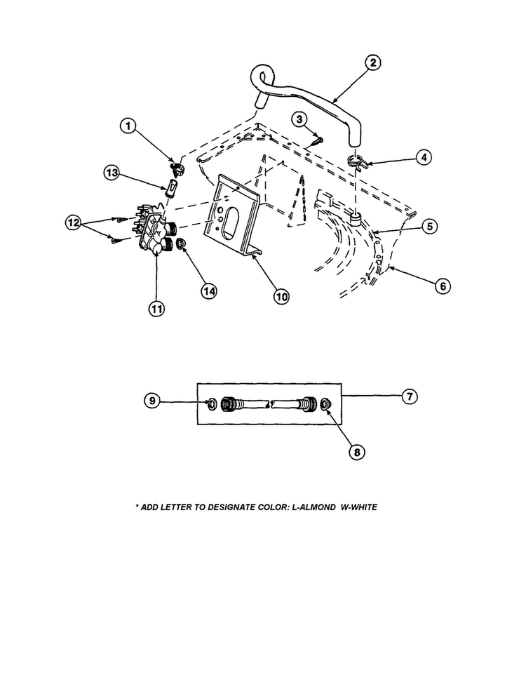 Inlet Hose/fill Hose/mixing Valve Diagram and Parts List for  Amana Washer