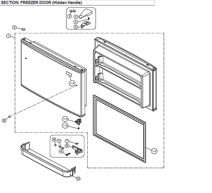 Freezer Door Diagram and Parts List for 11171219615  Kenmore Refrigerator