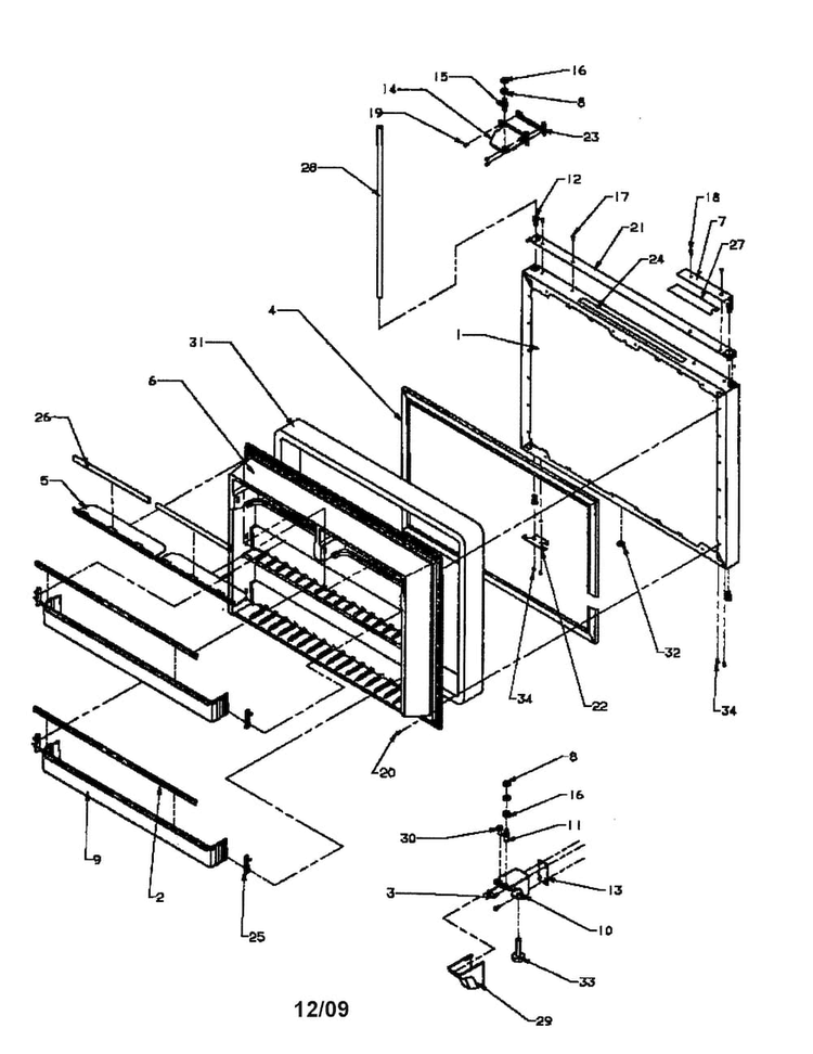 Freezer Door Diagram and Parts List for BZ22RE-P1161601WE  Amana Refrigerator