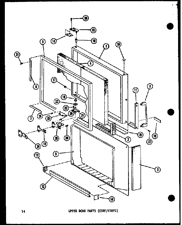 Upper Door Parts Diagram and Parts List for ESR12C-P73953-7W  Amana Refrigerator