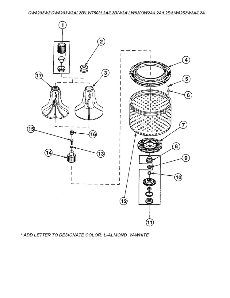 Agitator/drive Bell/washtub Diagram and Parts List for  Crosley Washer