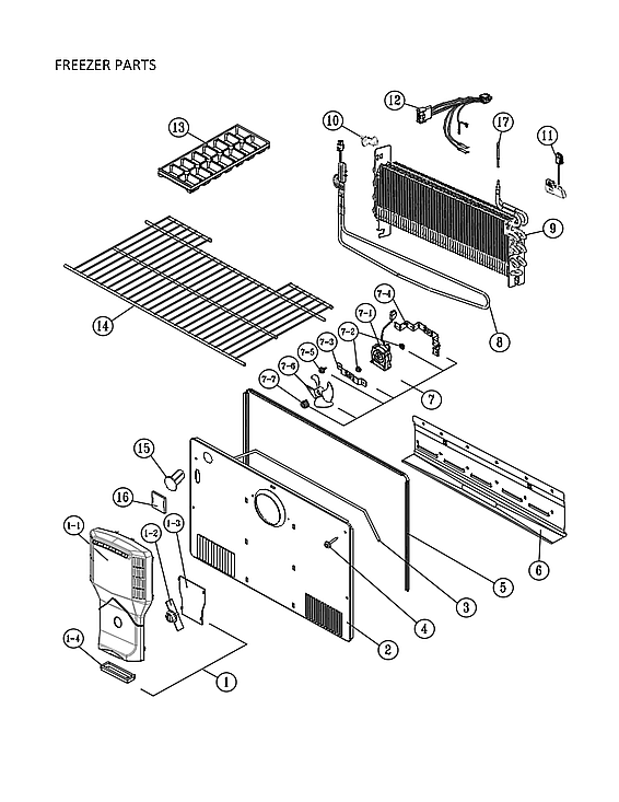 Freezer Parts Diagram and Parts List for 11160712911  Kenmore Refrigerator