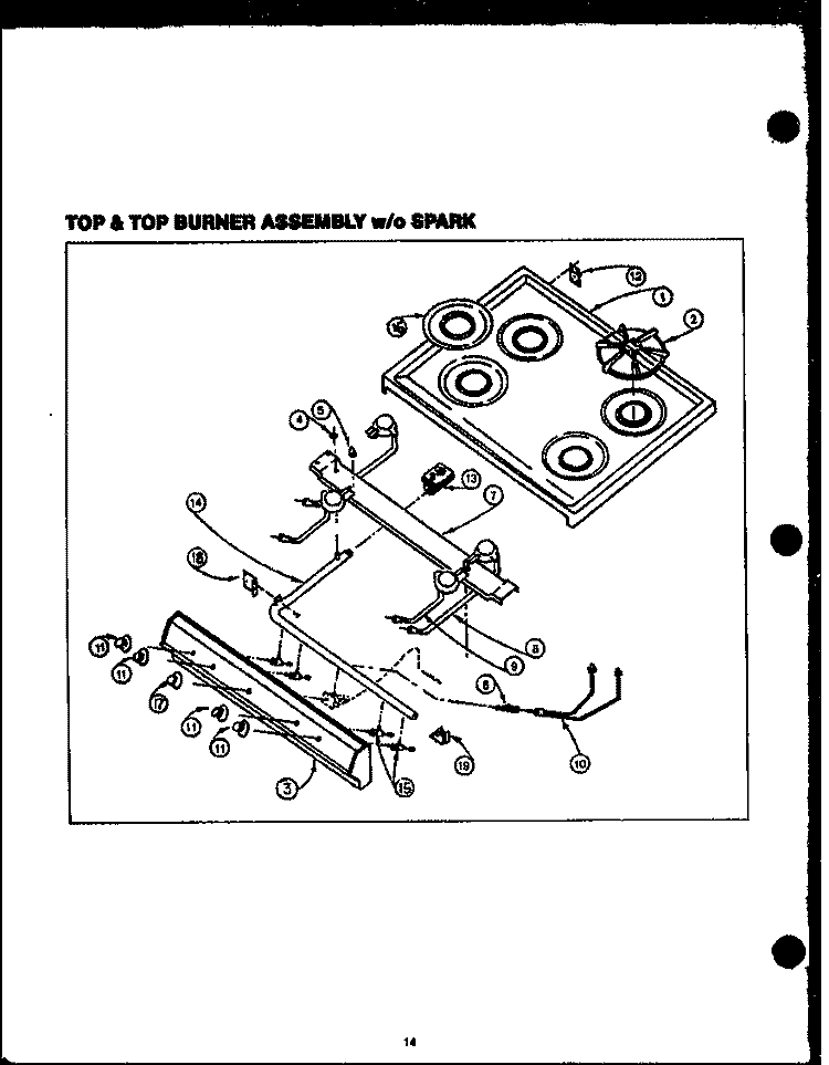 TOP & TOP BURNER ASSY W / O SPARK Diagram and Parts List for GBP26DC  Amana Range
