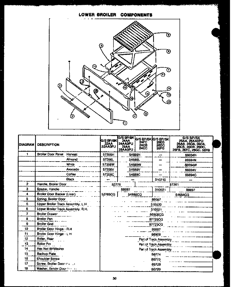 LOWER BROILER COMPONENTS Diagram and Parts List for GBP26DC  Amana Range