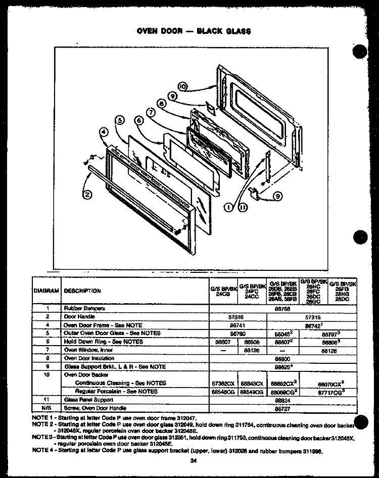 OVEN DOOR - - BLACK GLASS Diagram and Parts List for GBP26DC  Amana Range