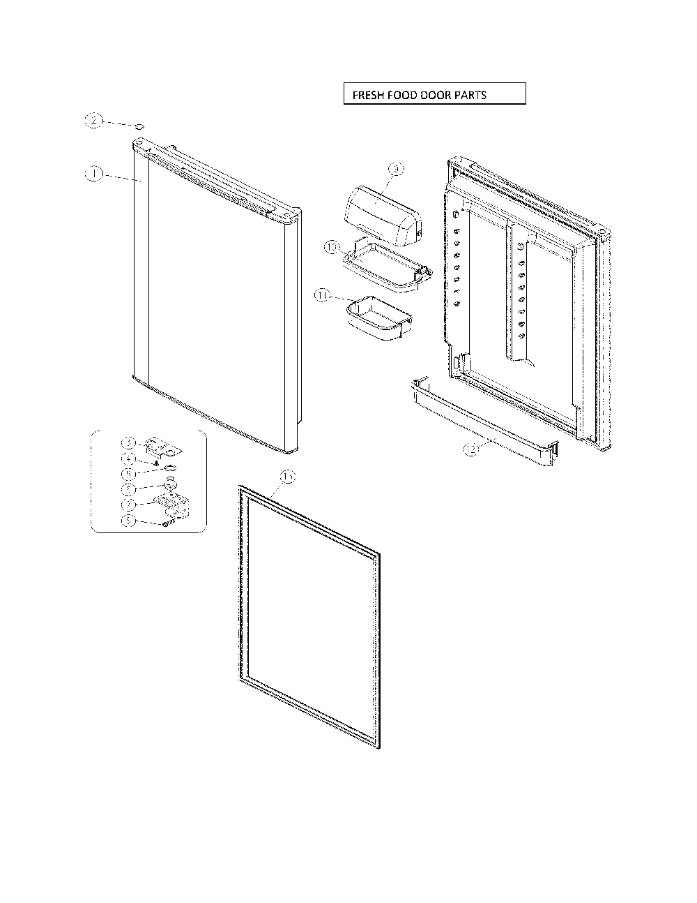 Fresh Food Door Parts Diagram and Parts List for 11169339812  Kenmore Refrigerator