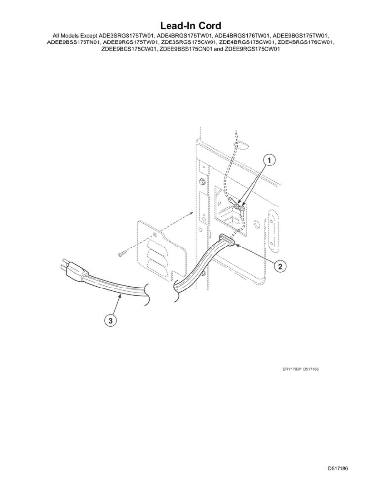 Lead-In Cord Diagram and Parts List for 1912999999 Speed Queen Dryer