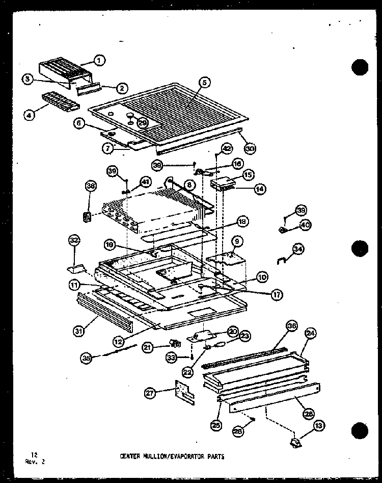 Center Mullion/evaporator Parts Diagram and Parts List for IC5-2-P36415-6W  Amana Refrigerator