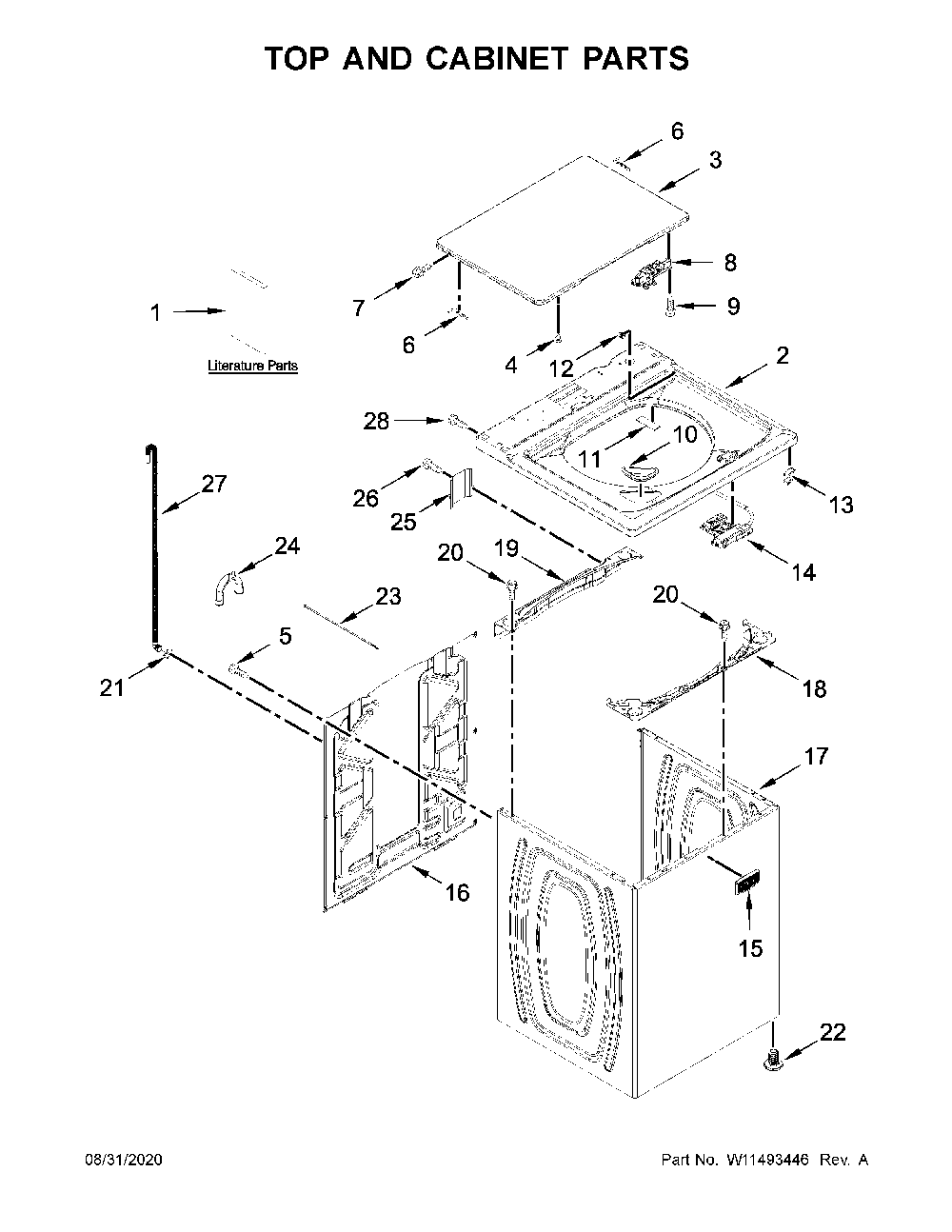 Top and cabinet parts Diagram and Parts List for  Maytag Washer