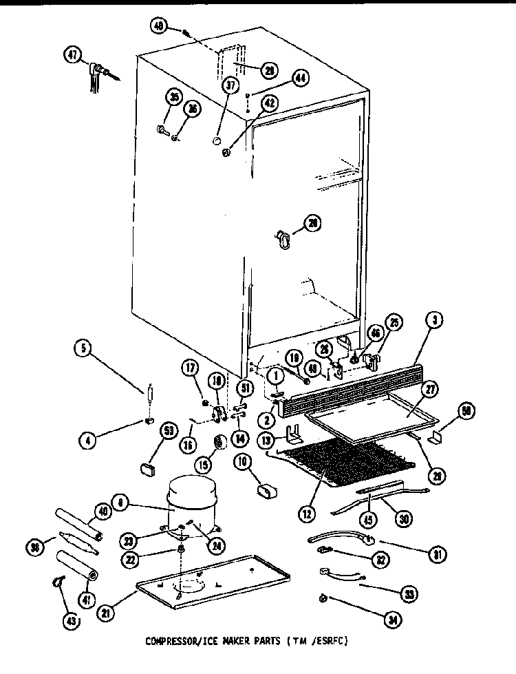 Compressor/ice Maker Parts Diagram and Parts List for ESR14E-P73953-28W  Amana Refrigerator