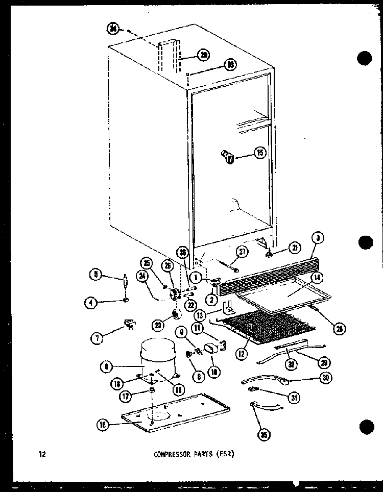 Compressor Parts Diagram and Parts List for ESR12C-P73953-7W  Amana Refrigerator