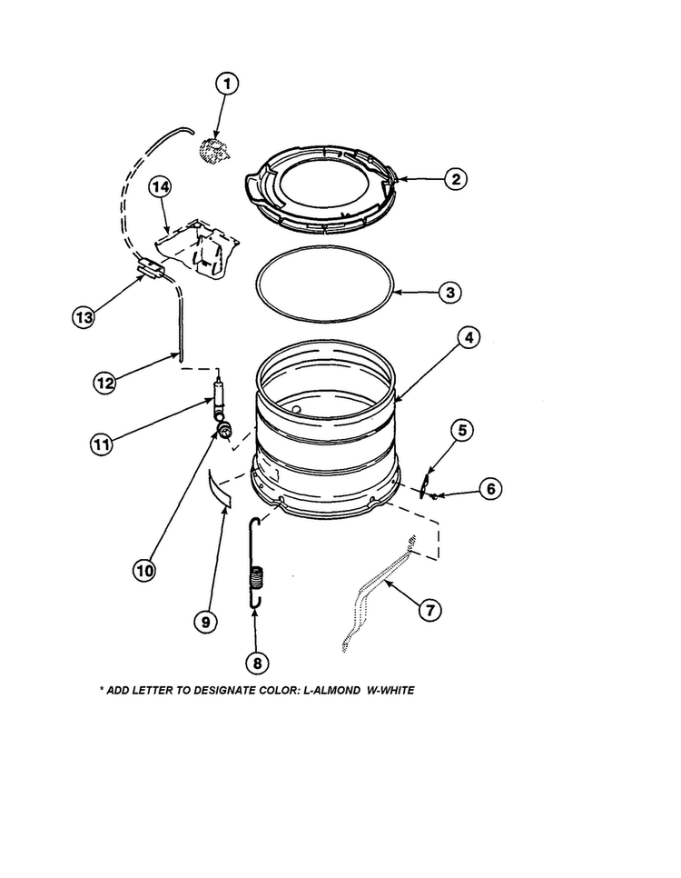 Outer Tub, Cover/pressure Hose Diagram and Parts List for  Amana Washer