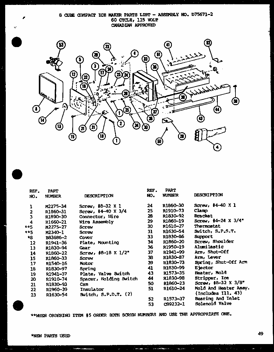 8 Cube Compact Ice Maker (cic-4/p76213-2w) (cic-4h/p76213-8w) Diagram and Parts List for TMI20SPH-P7711031W  Amana Refrigerator