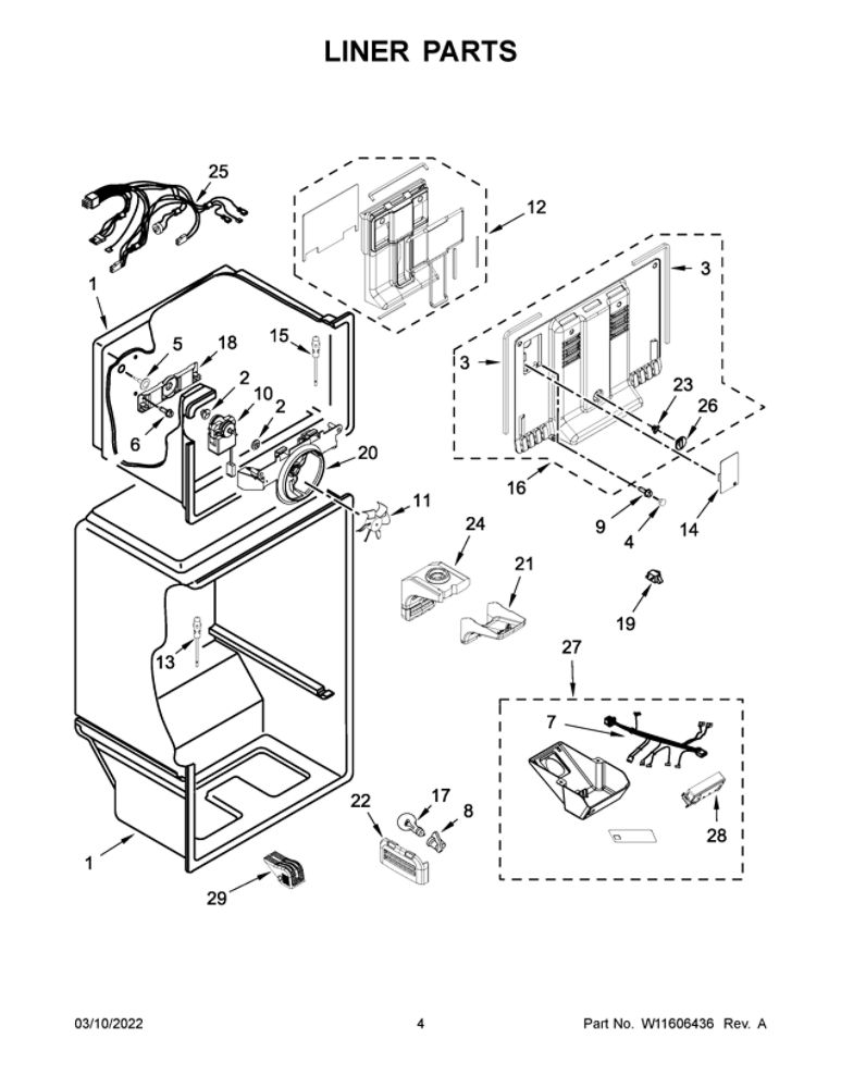 Liner Parts Diagram and Parts List for  Amana Refrigerator